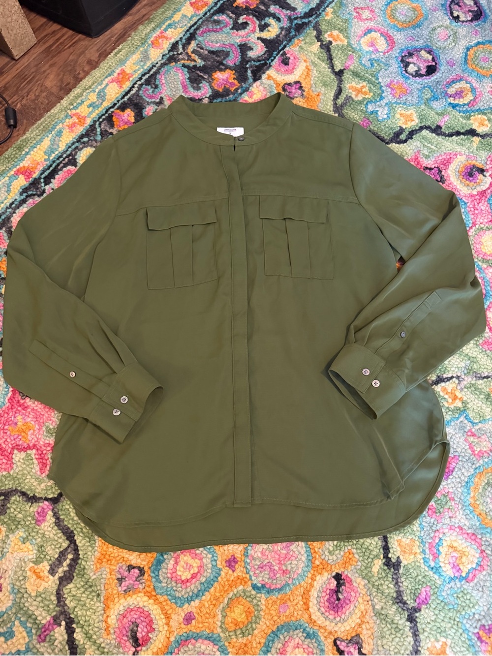 UNTUCKit Olive Utility-Style Long Sleeve Blouse
